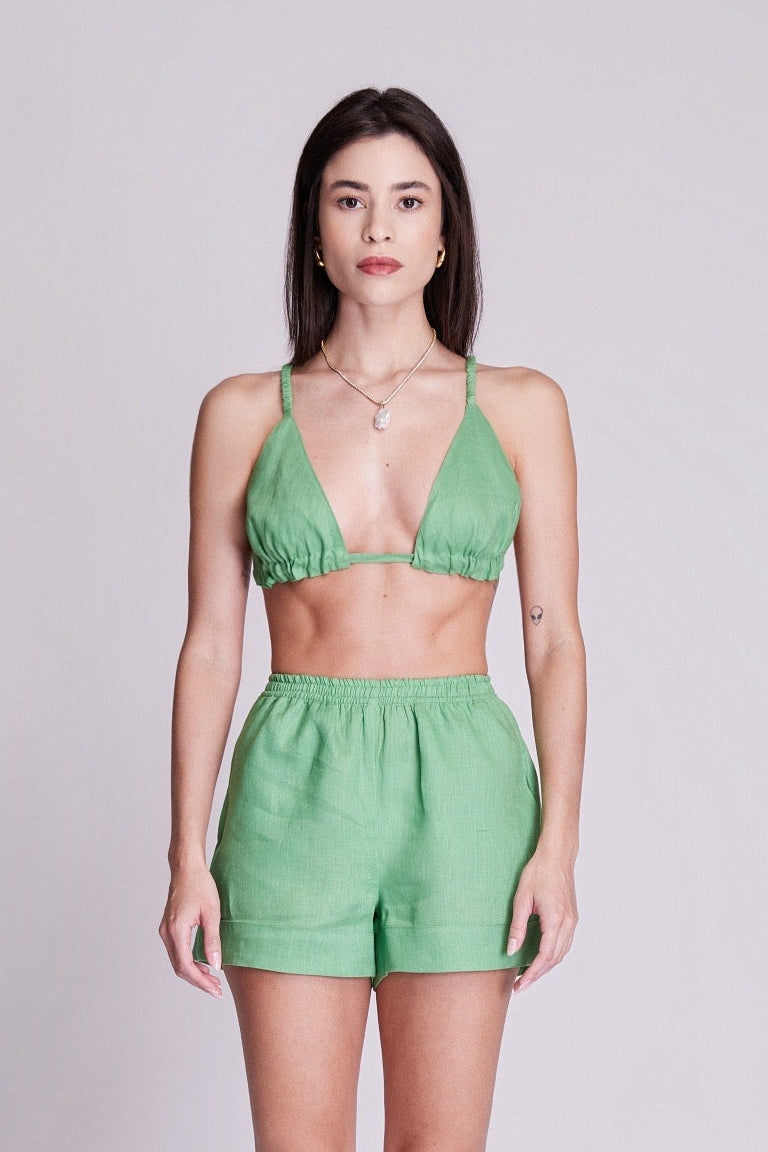 Top Cortininha Sohoo Linho Verde Folha