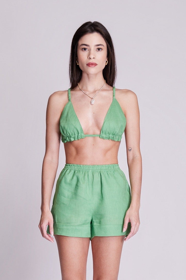 Top Cortininha Sohoo Linho Verde Folha