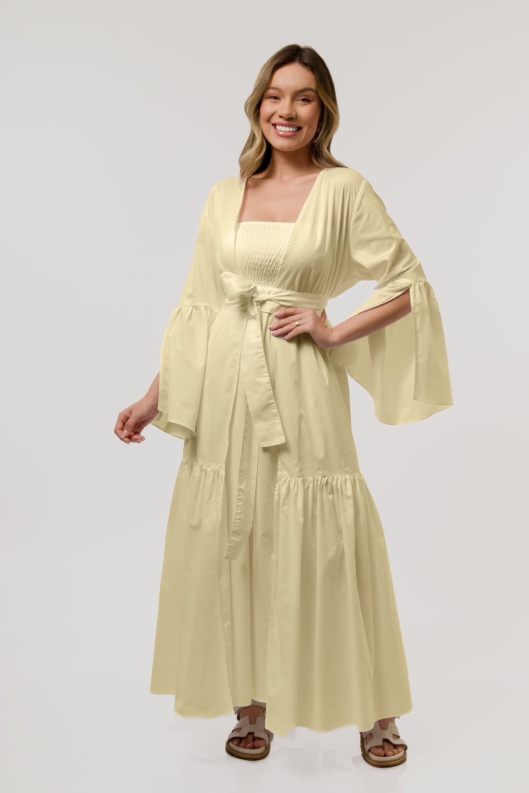 Kimono Trancoso Amarelo Manteiga com Azul
