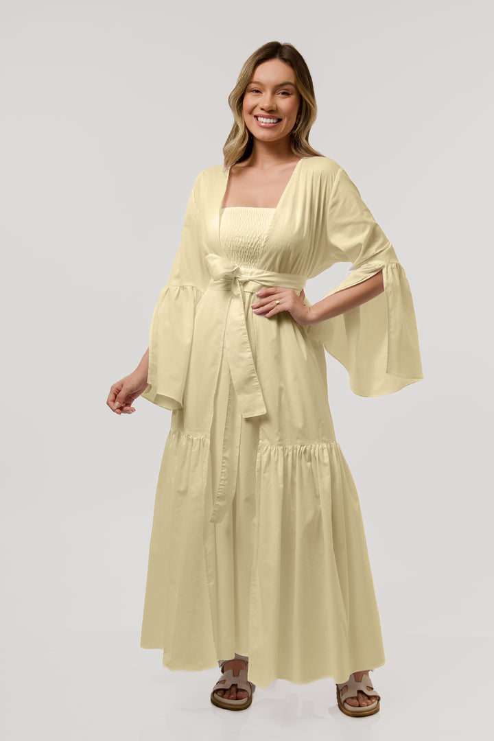 Kimono Trancoso Amarelo Manteiga com Azul