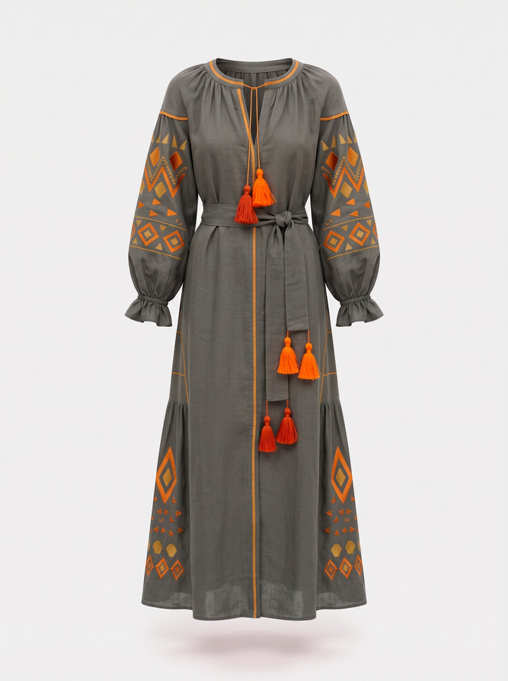Vestido Étnico Fendi com Laranja