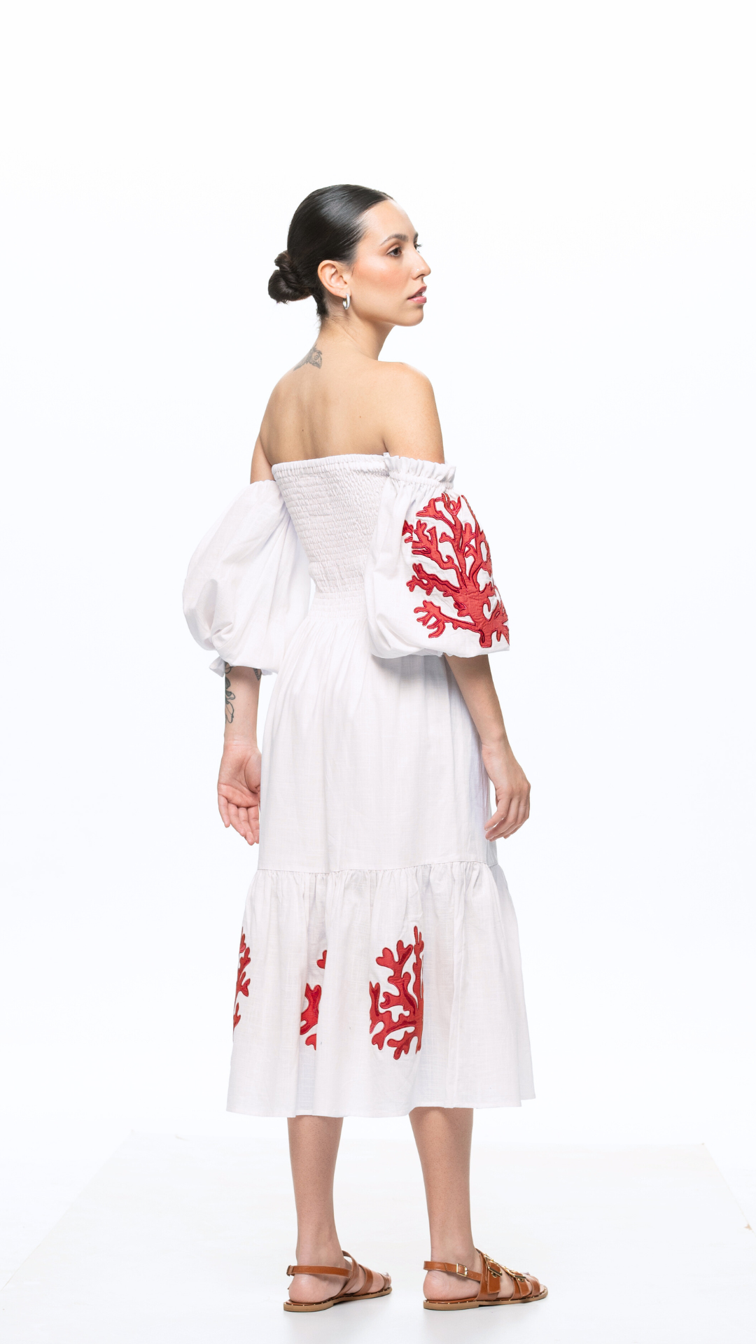 Vestido Lastex Maraú Branco com Bordado Vermelho