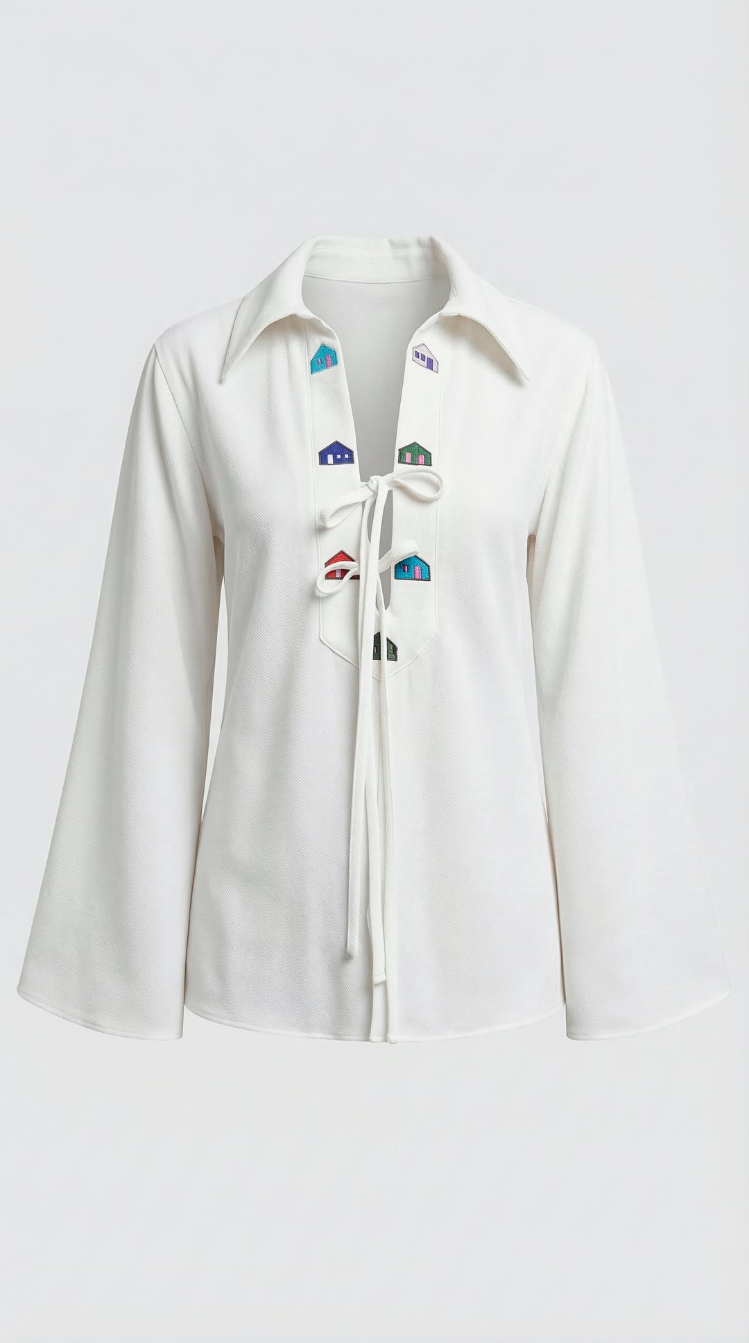 Bata Cotidiano Branca Bordado Casas