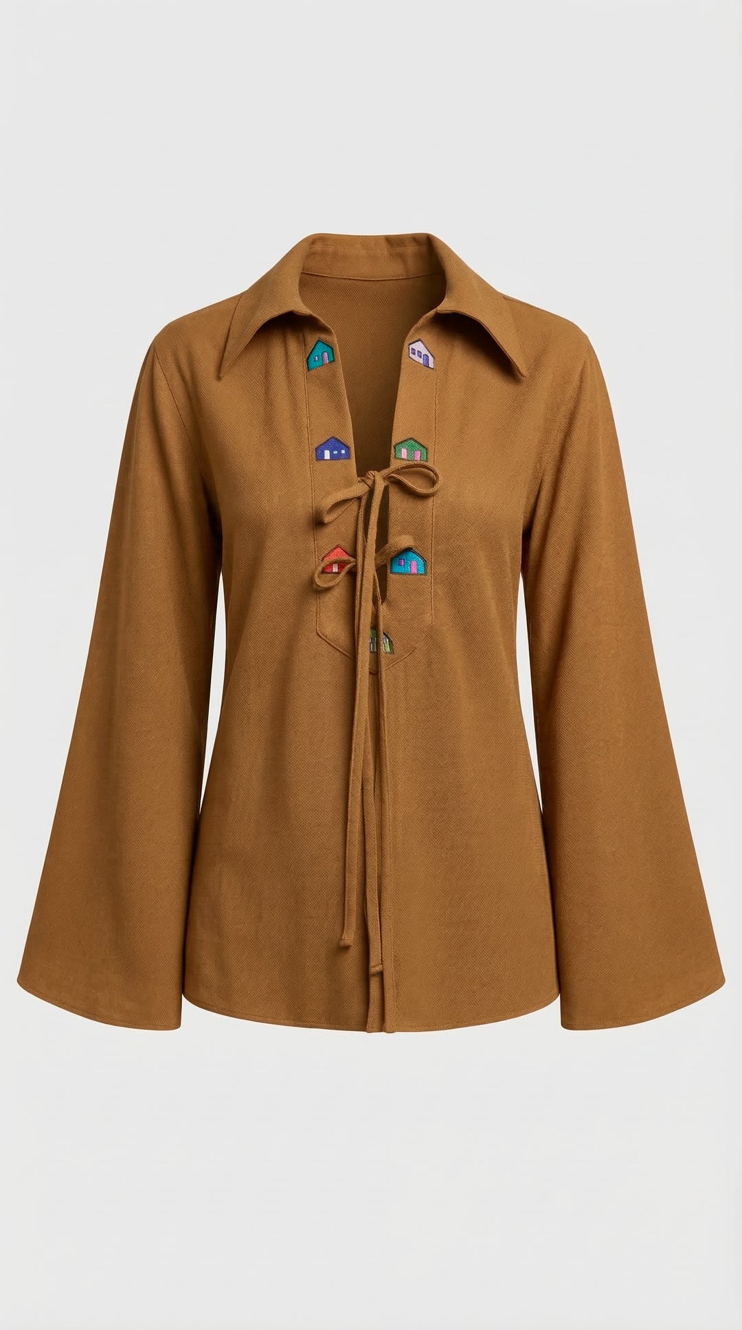 Bata Cotidiano Caramelo Bordado Casas