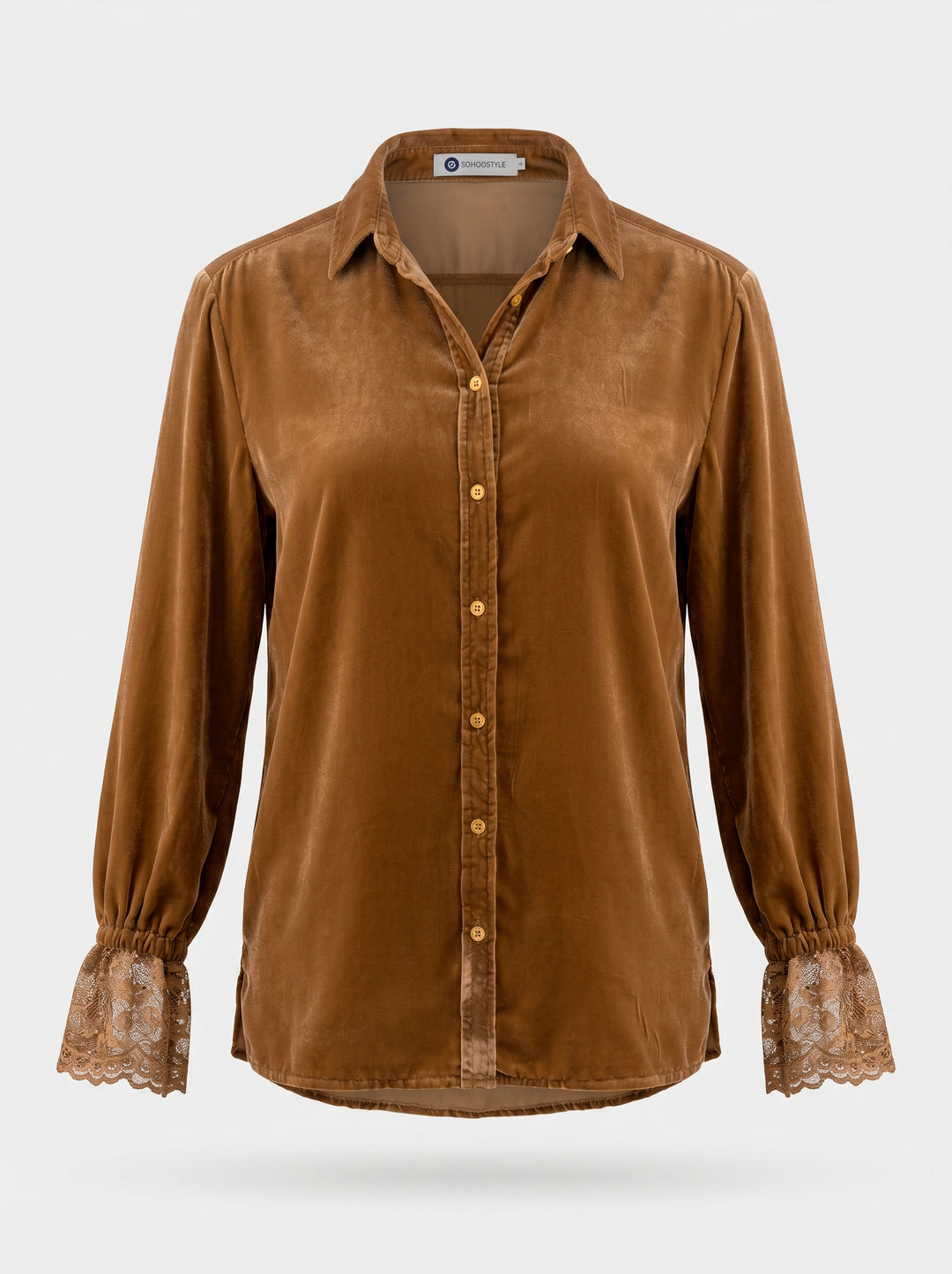 Camisa Antonella Veludo Caramelo Bordado Coração