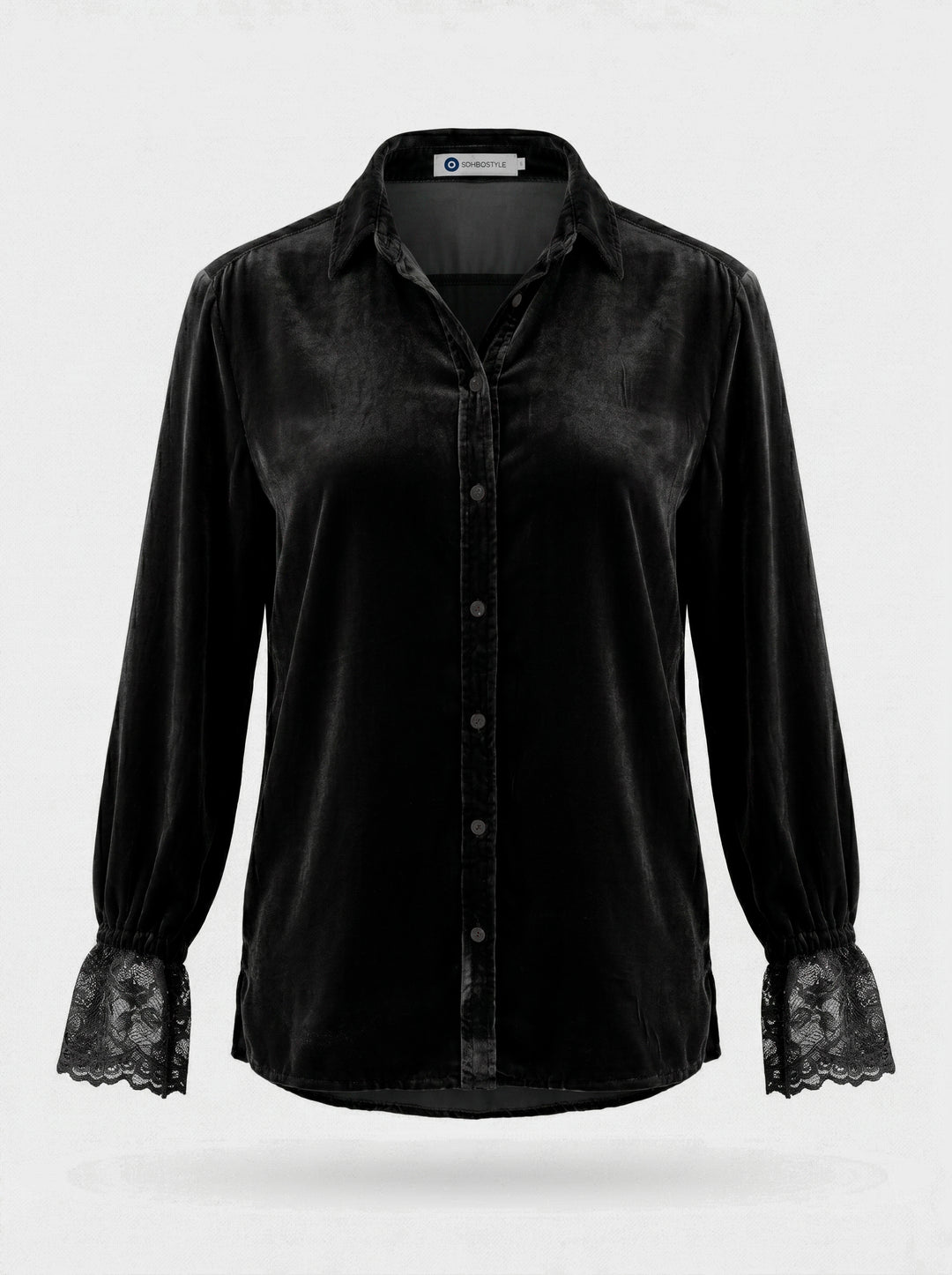 Camisa Antonella Veludo Preto Bordado Coração