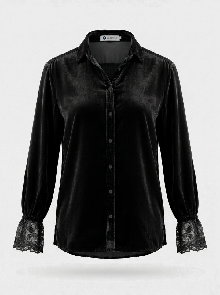 Camisa Antonella Veludo Preto Bordado Coração
