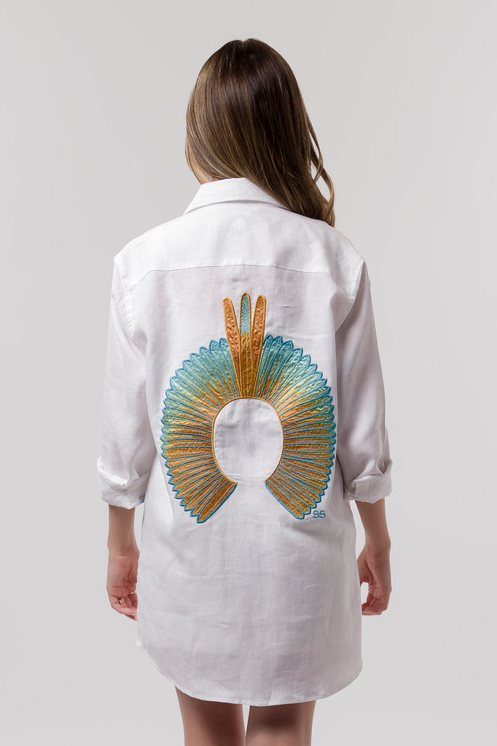 Camisa Cocar Slim Branco com Azul