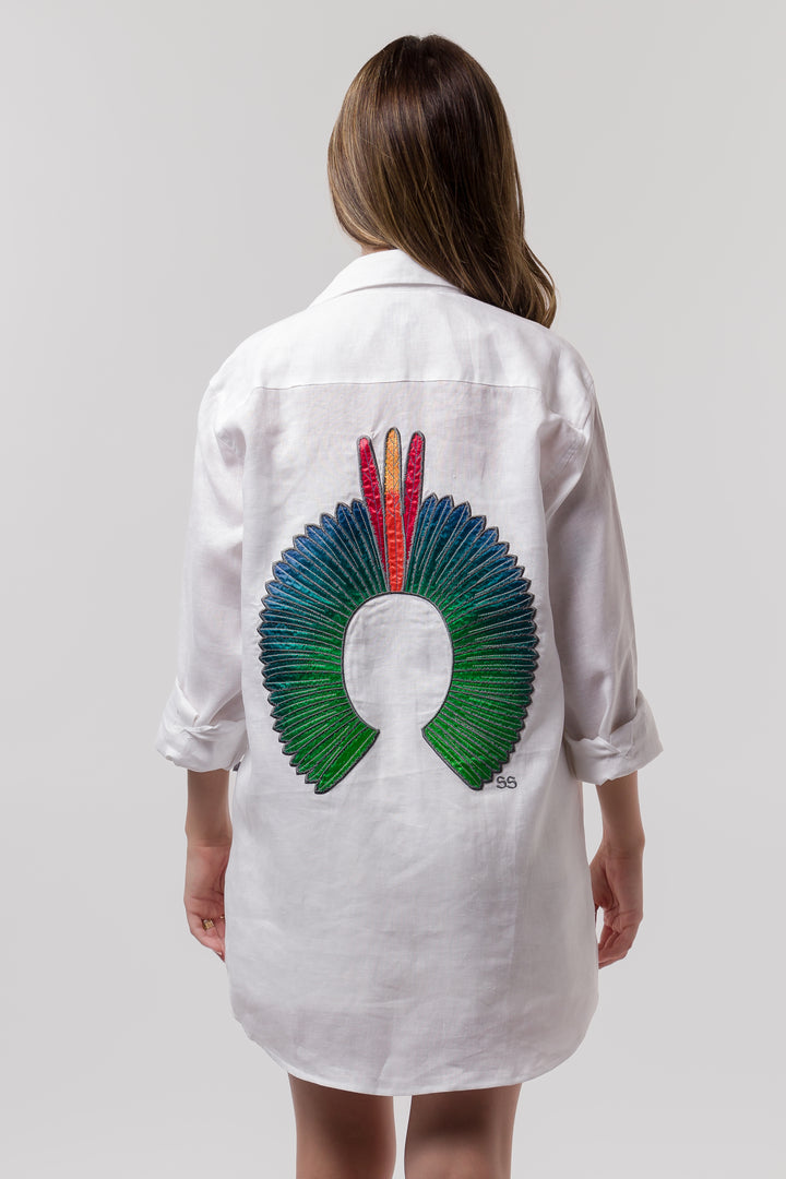 Camisa Cocar Slim Branco com Verde