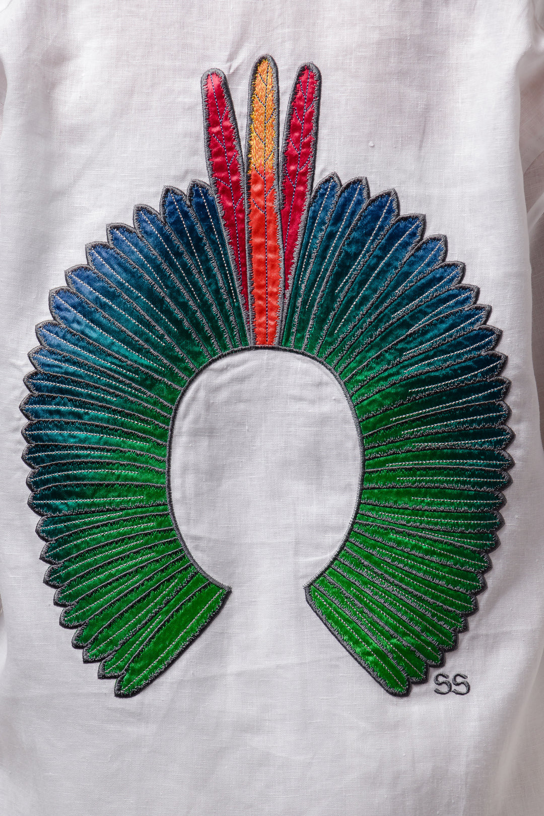 Camisa Cocar Slim Branco com Verde