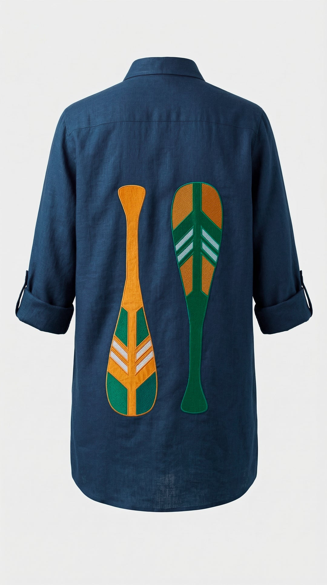 Camisa Long Cotidiano Azul Índigo Bordado Remo