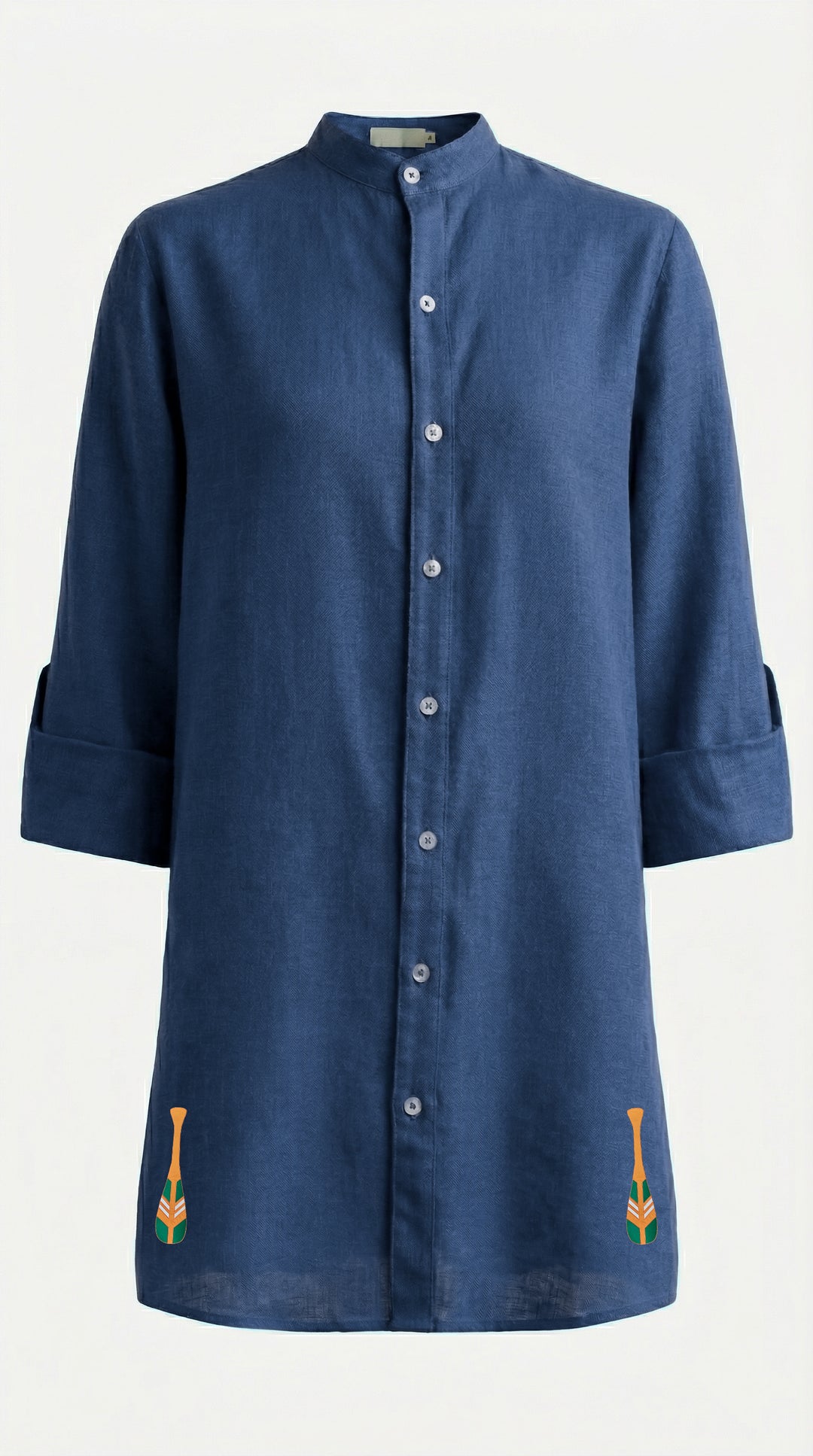 Camisa Long Cotidiano Azul Índigo Bordado Remo