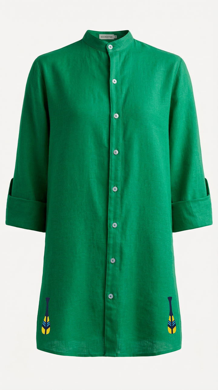 Camisa Long Cotidiano Verde Bordado Remo