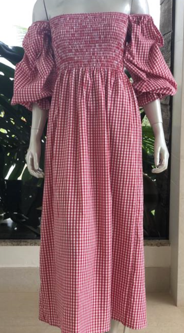 Vestido Vichy Elis Branco com Vermelho