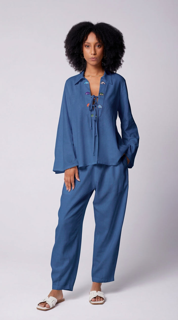 Calça Slouchy Cotidiano Azul Índigo