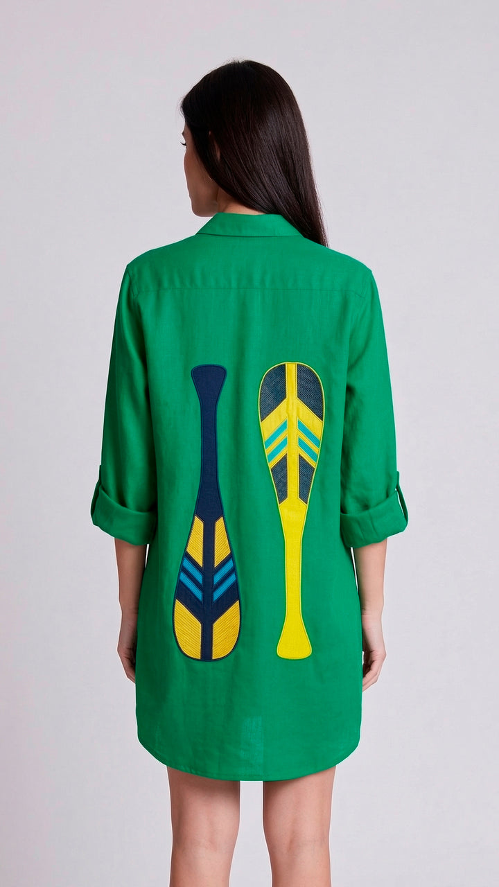 Camisa Long Cotidiano Verde Bordado Remo