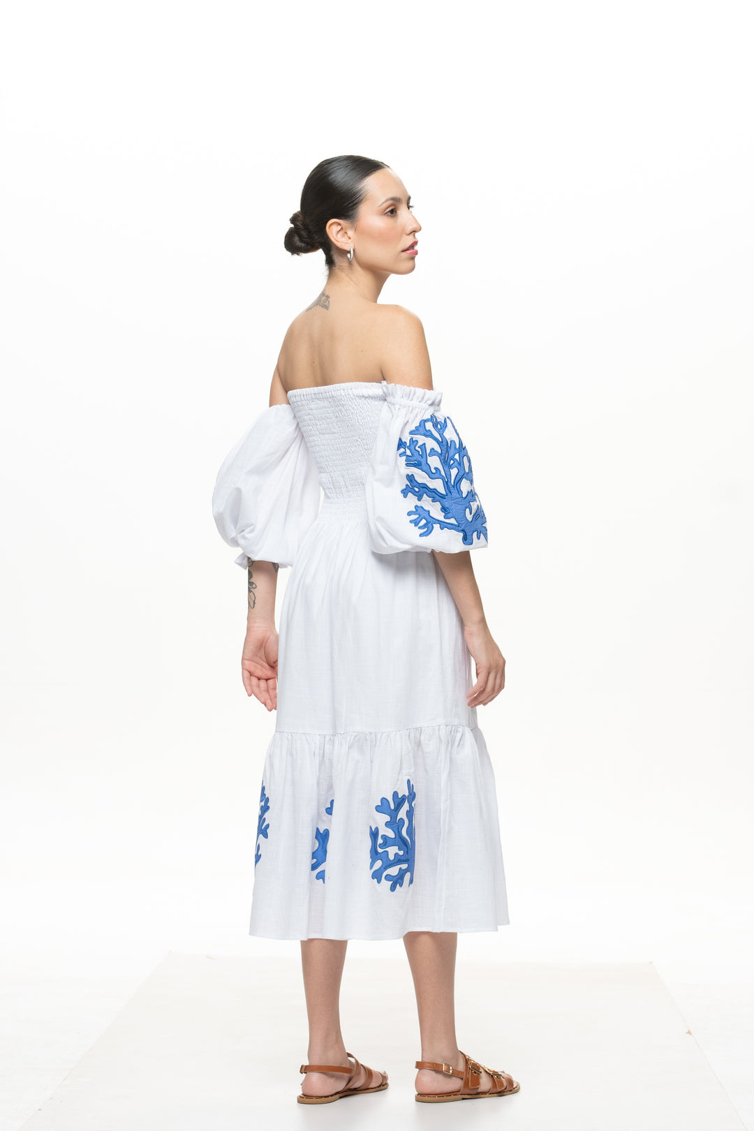 Vestido Lastex Maraú Branco com Azul Turquesa