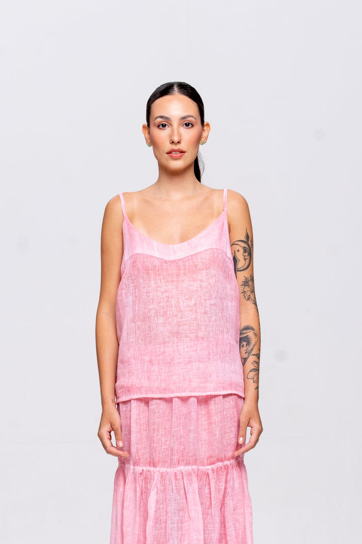 Regata Brigite Gaze de Linho Rosa Velho