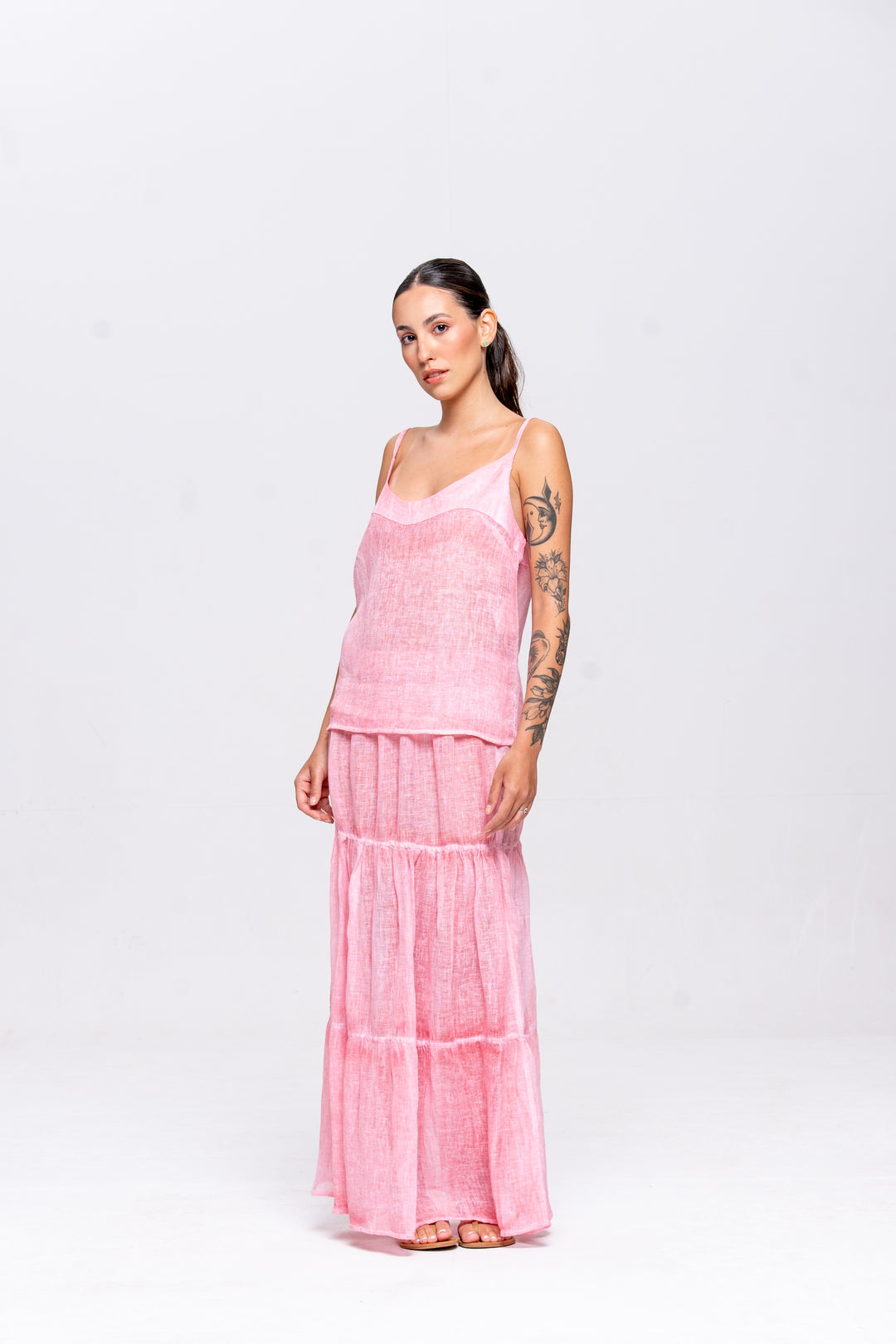 Saia Brigite Gaze de Linho Rosa Velho