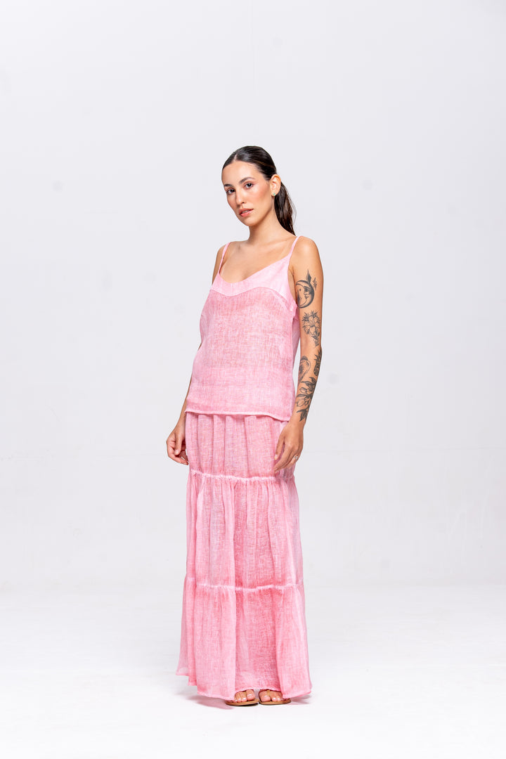 Saia Brigite Gaze de Linho Rosa Velho