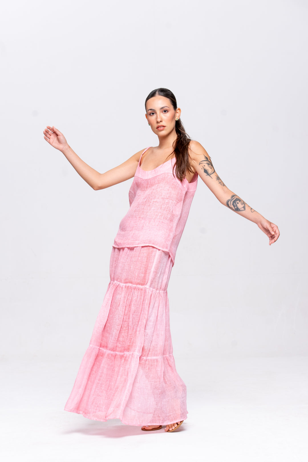 Saia Brigite Gaze de Linho Rosa Velho