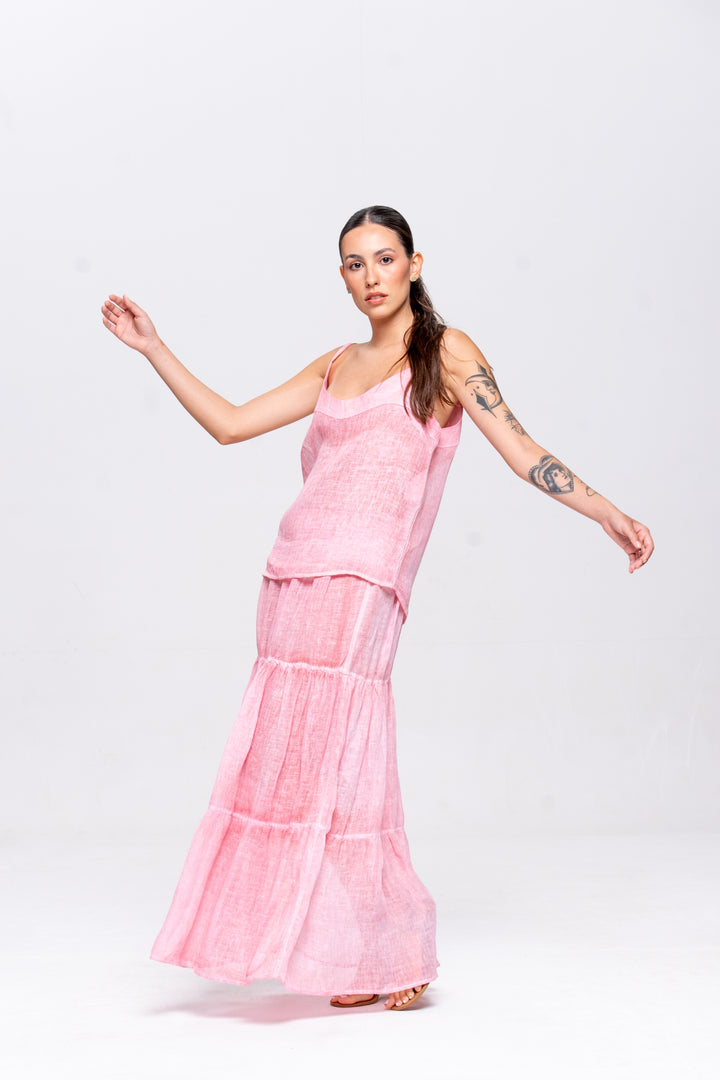 Saia Brigite Gaze de Linho Rosa Velho