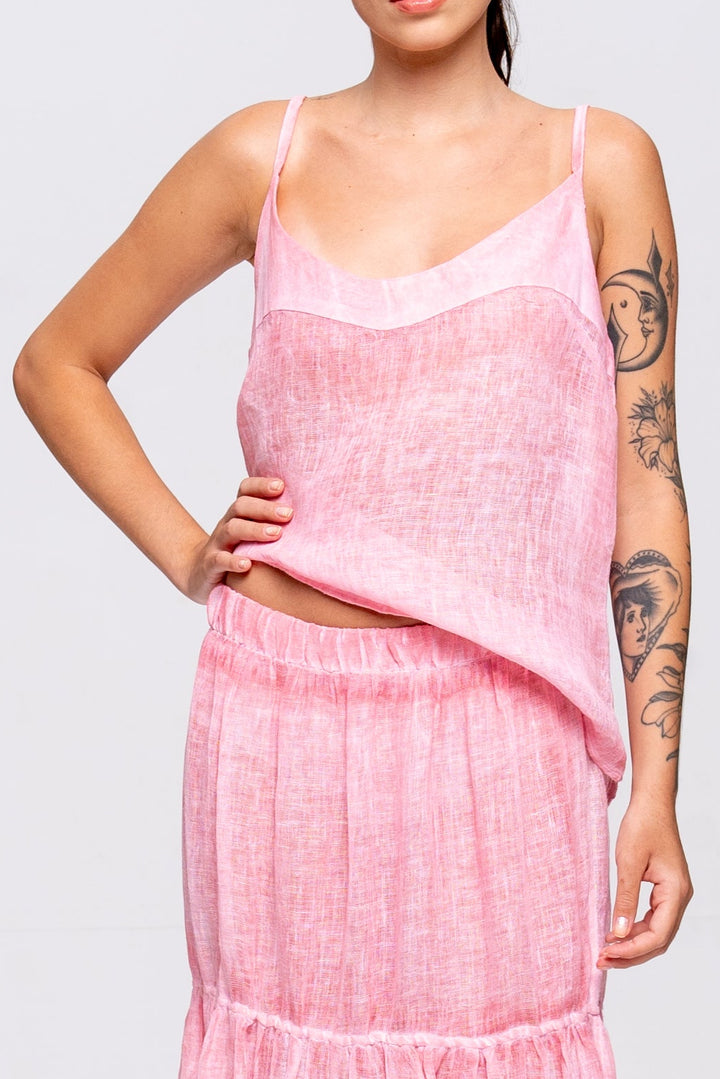 Saia Brigite Gaze de Linho Rosa Velho