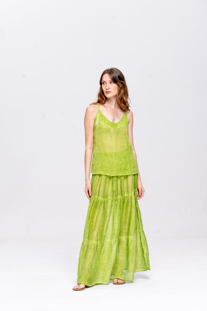 Saia Brigite Gaze de Linho Verde