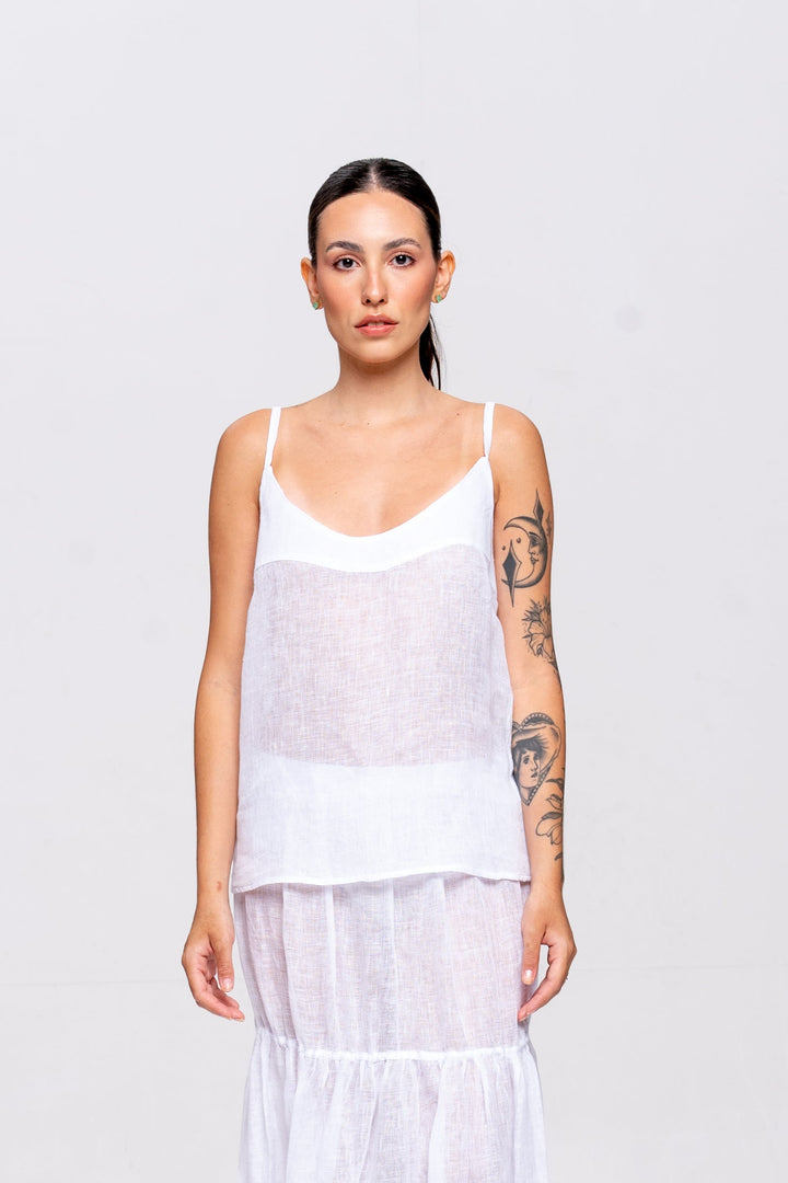 Regata Brigite Gaze de Linho Branco