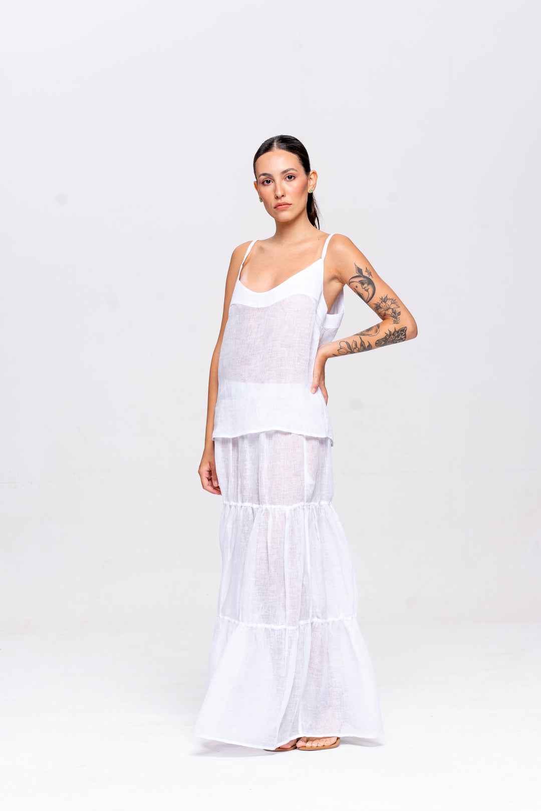 Saia Brigite Gaze de Linho Branco