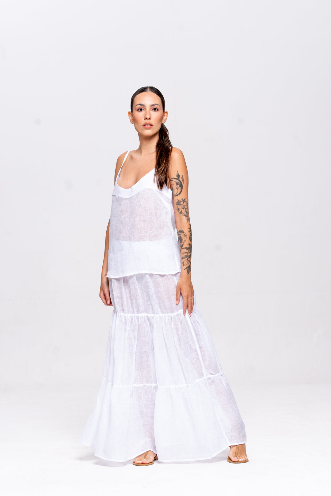 Saia Brigite Gaze de Linho Branco