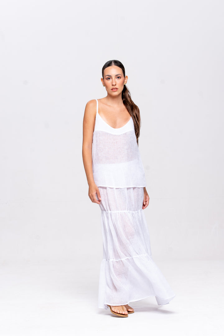 Regata Brigite Gaze de Linho Branco