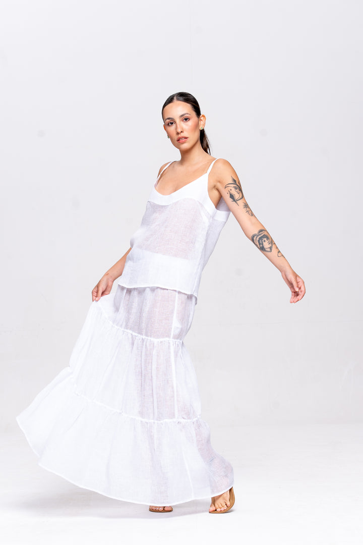 Saia Brigite Gaze de Linho Branco