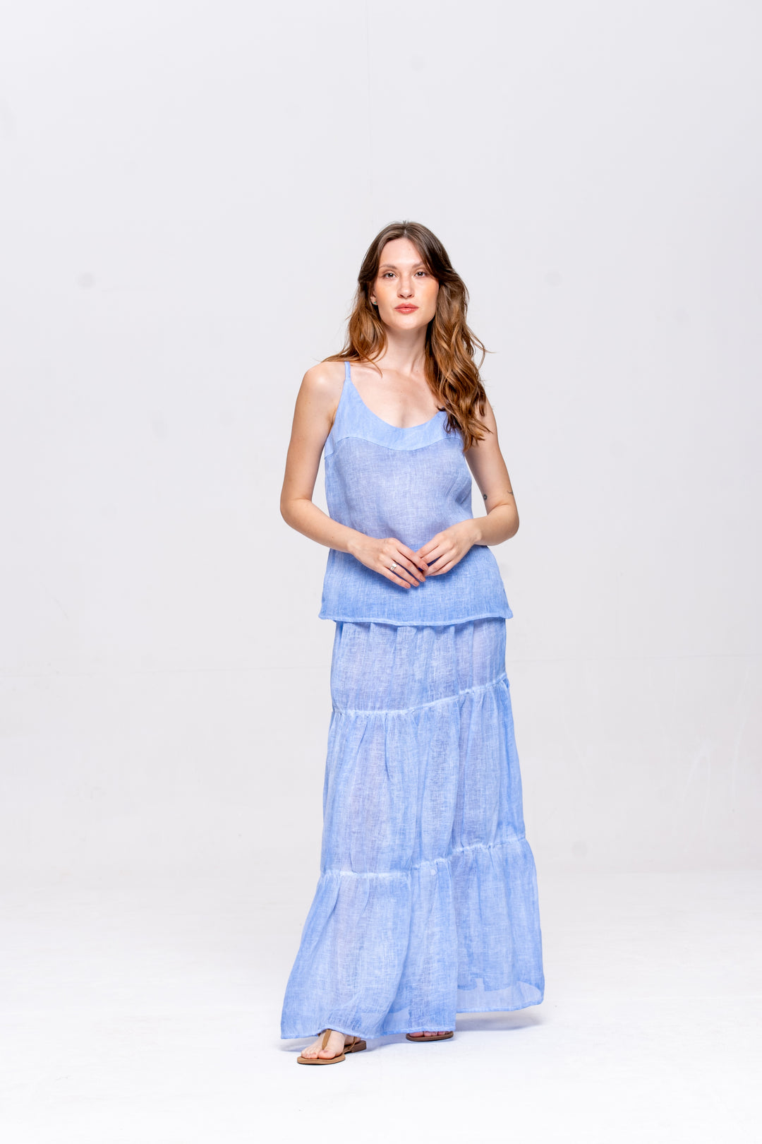 Regata Brigite Gaze de Linho Azul Caribe