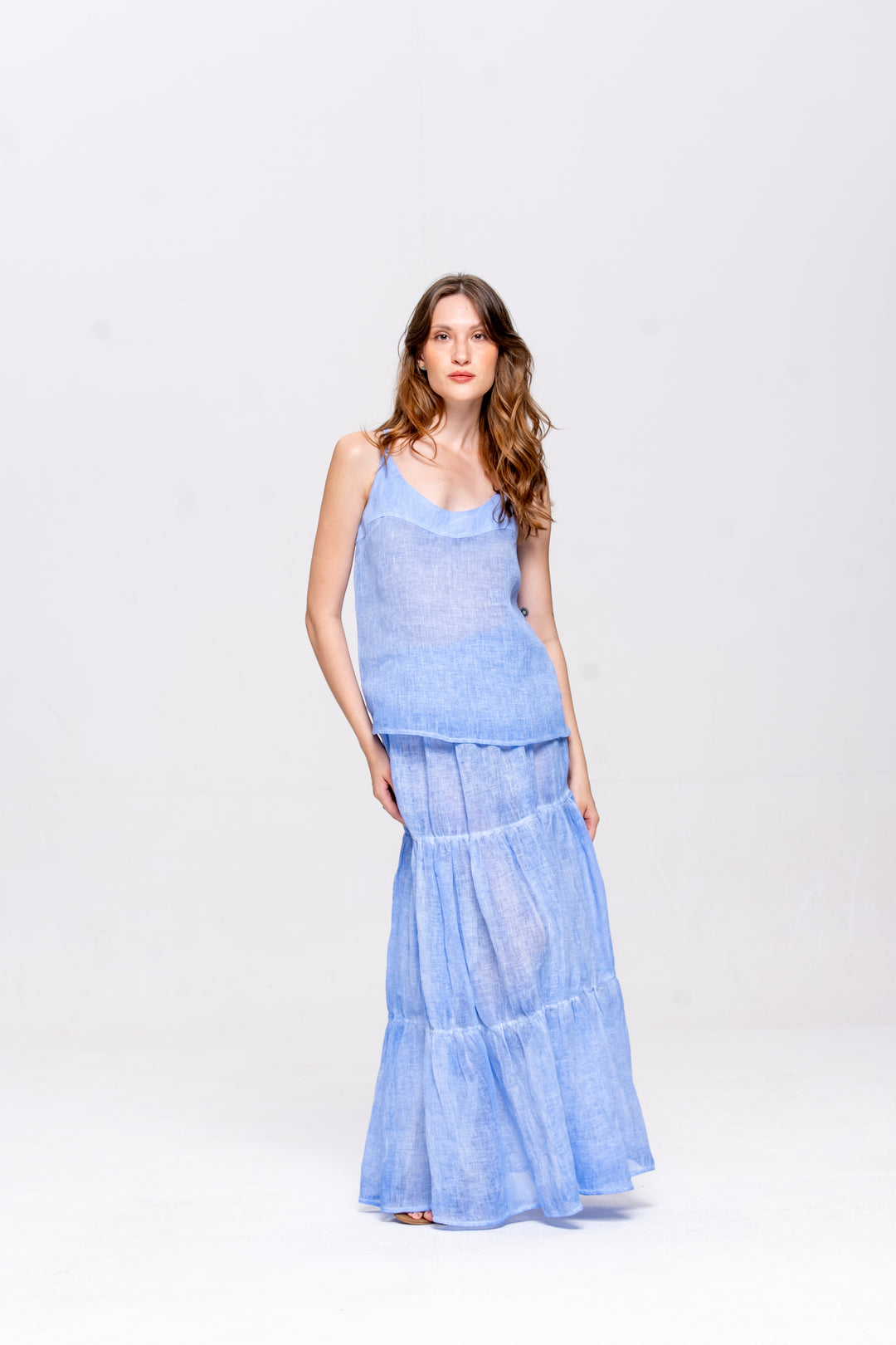 Regata Brigite Gaze de Linho Azul Caribe