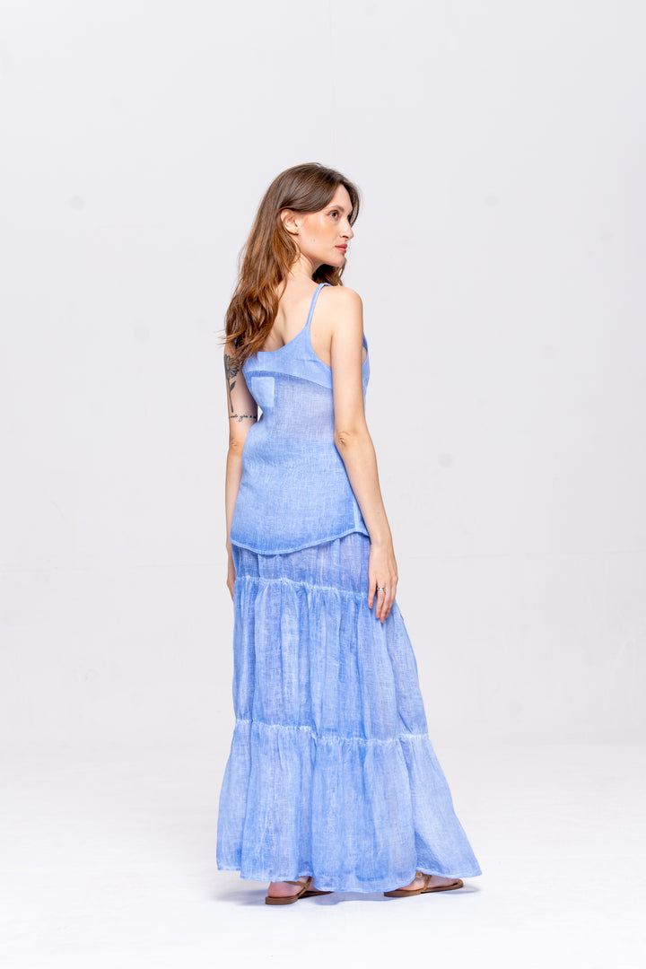 Regata Brigite Gaze de Linho Azul Caribe