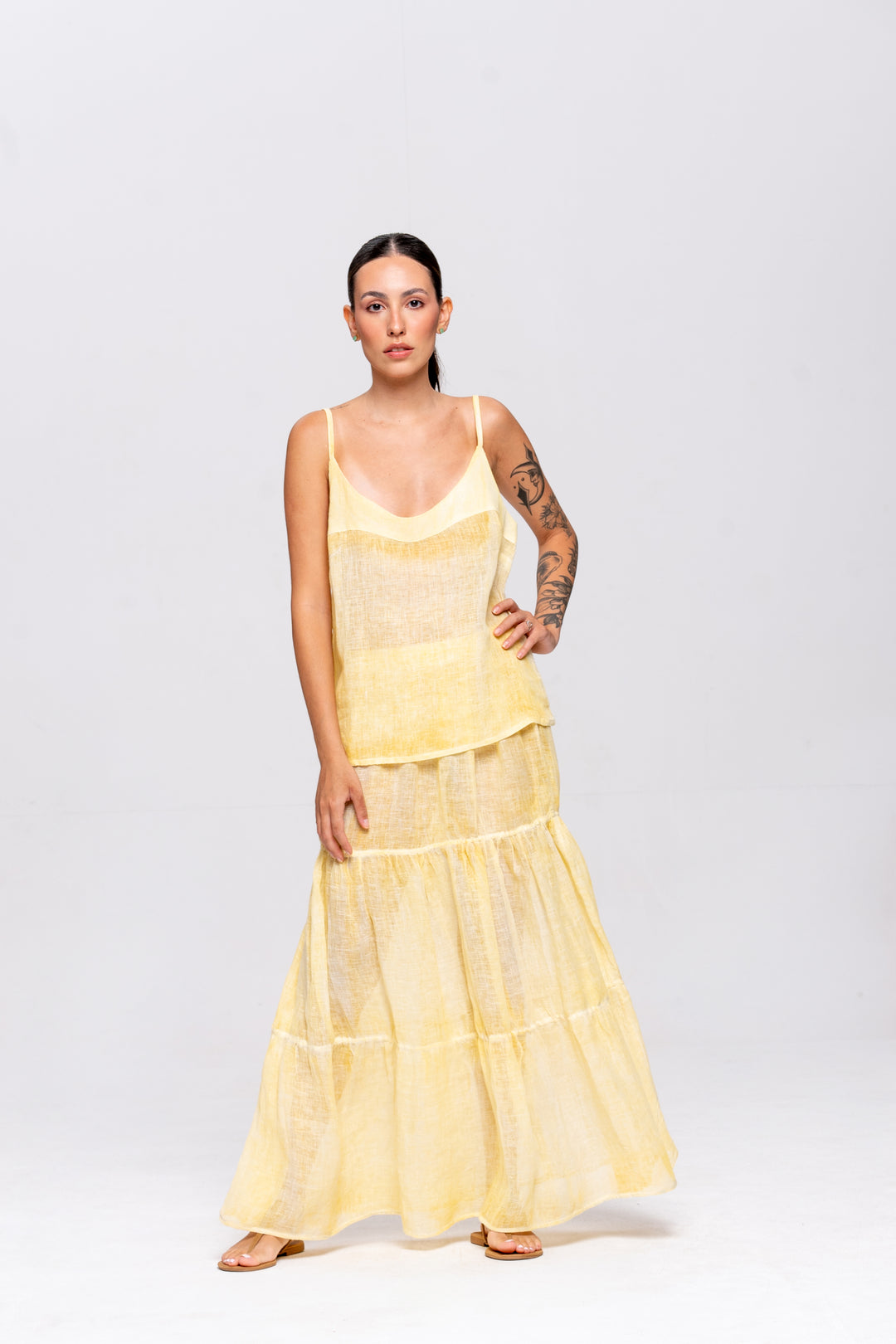 Regata Brigite Gaze de Linho Amarelo Manteiga