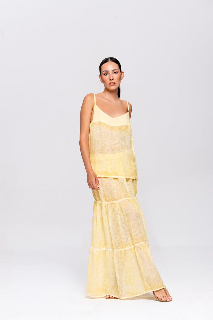 Regata Brigite Gaze de Linho Amarelo Manteiga