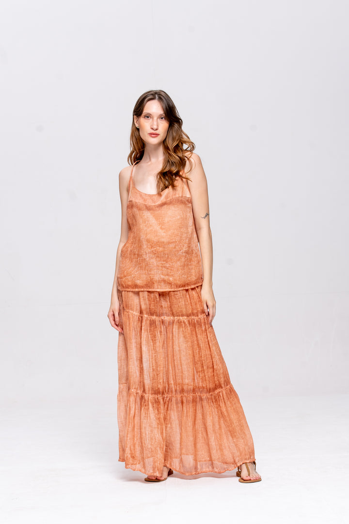 Saia Brigite Gaze de Linho Avelã