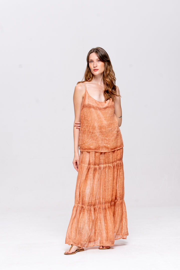 Saia Brigite Gaze de Linho Avelã