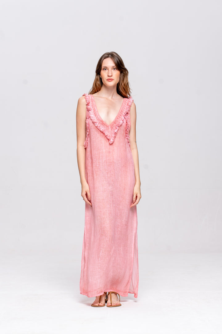 Vestido Alça Brigite Gaze de Linho Rosa Velho