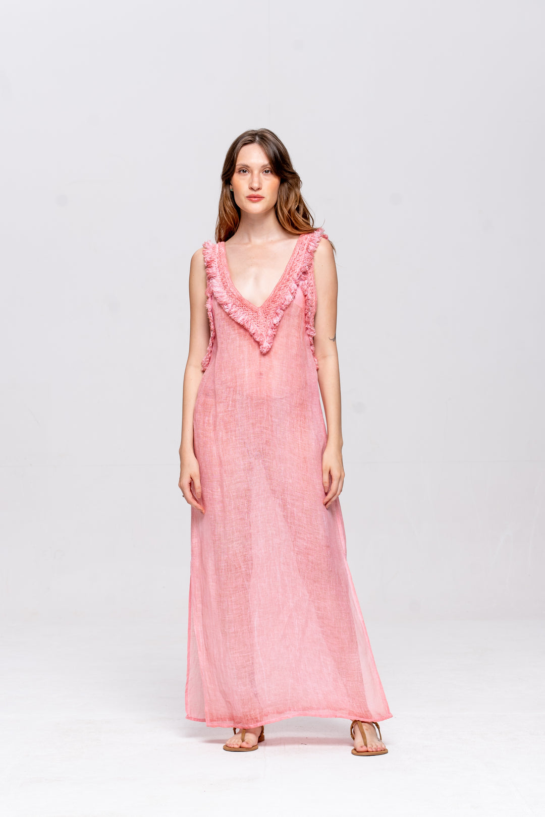 Vestido Alça Brigite Gaze de Linho Rosa Velho