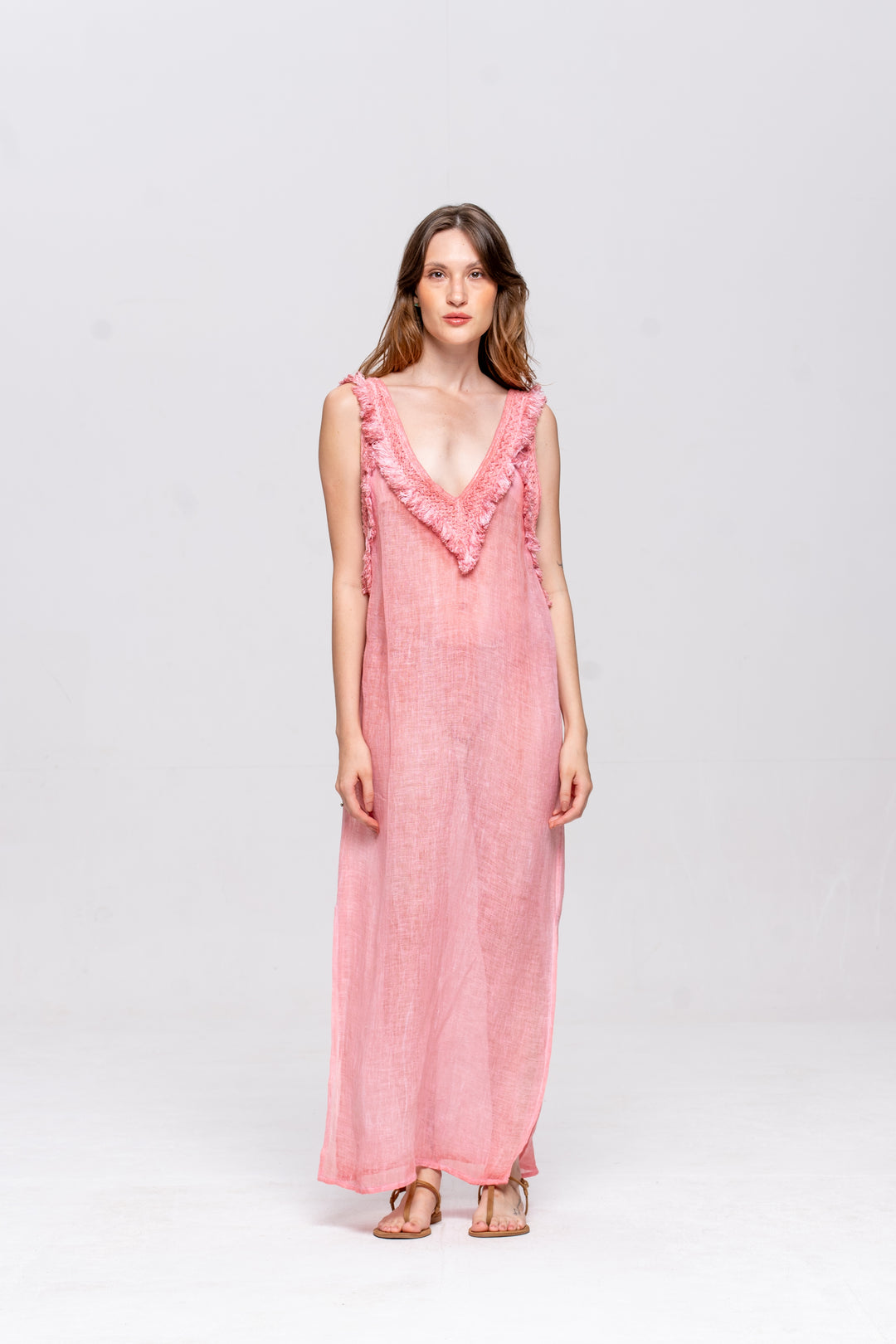 Vestido Alça Brigite Gaze de Linho Rosa Velho