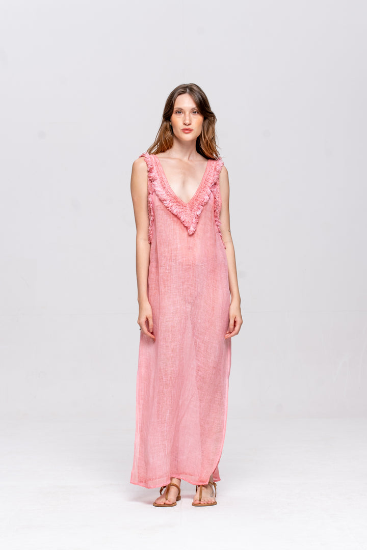 Vestido Alça Brigite Gaze de Linho Rosa Velho