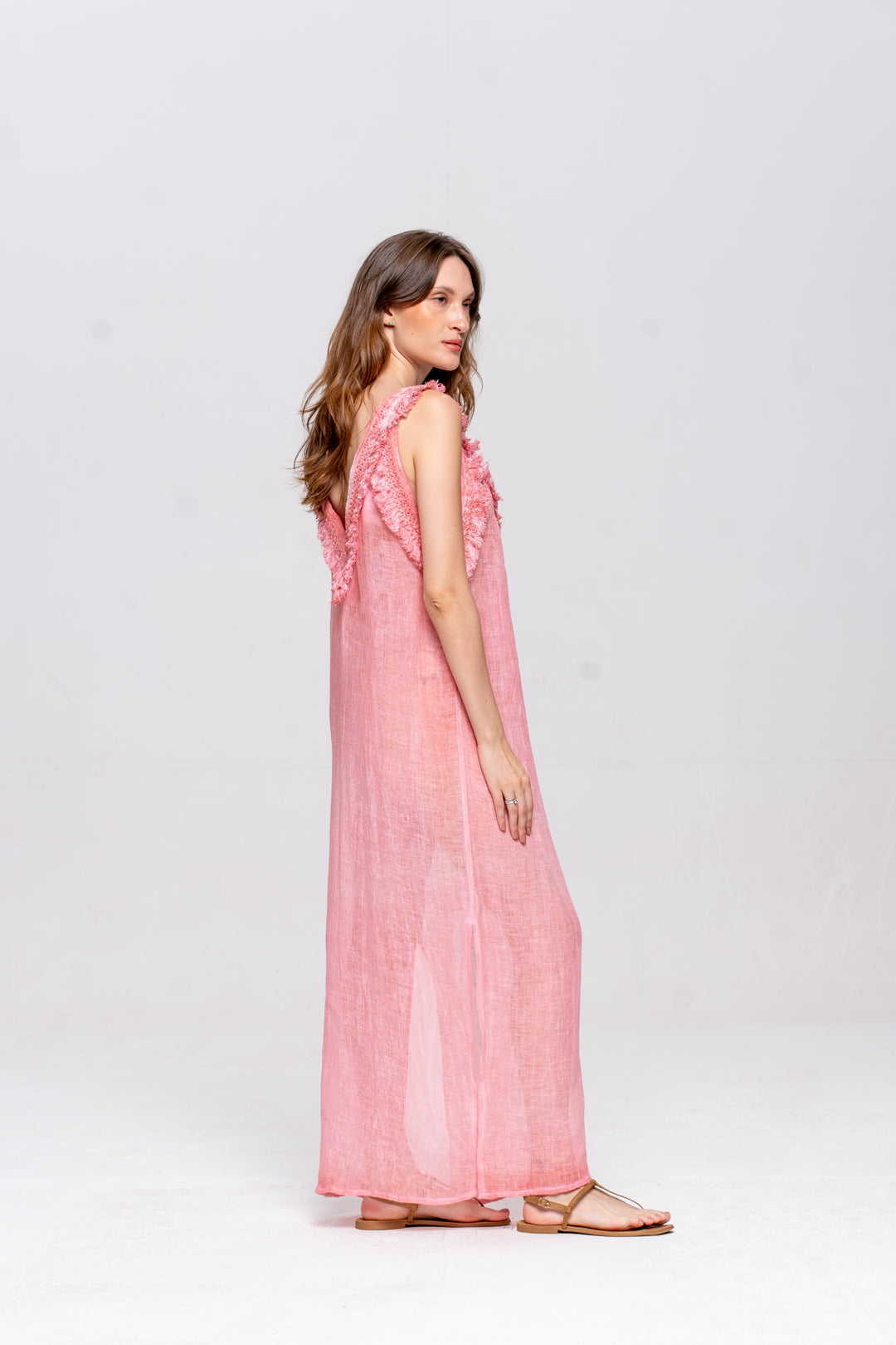 Vestido Alça Brigite Gaze de Linho Rosa Velho