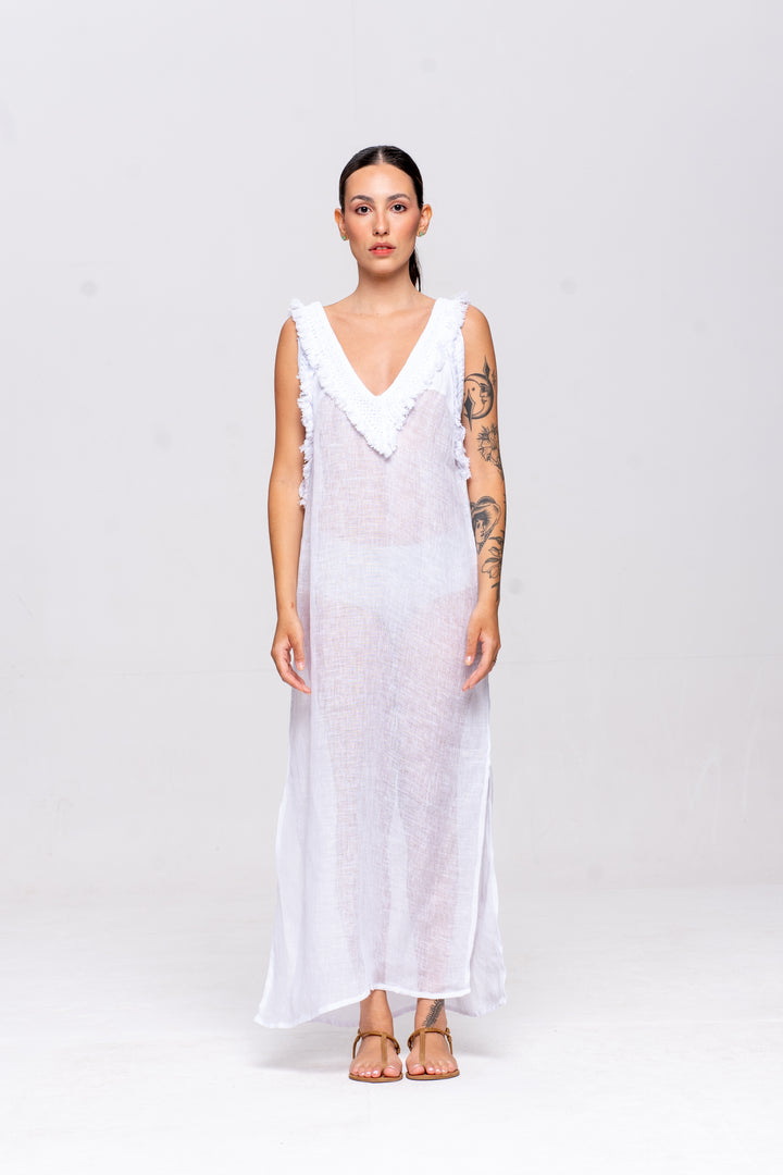 Vestido Alça Brigite Gaze de Linho Branco