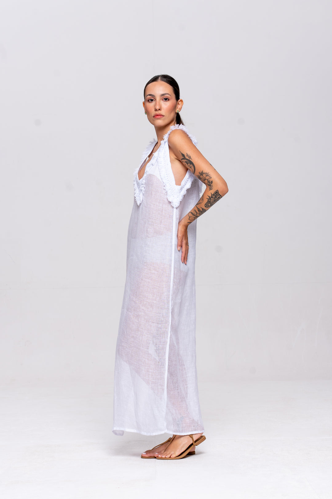 Vestido Alça Brigite Gaze de Linho Branco