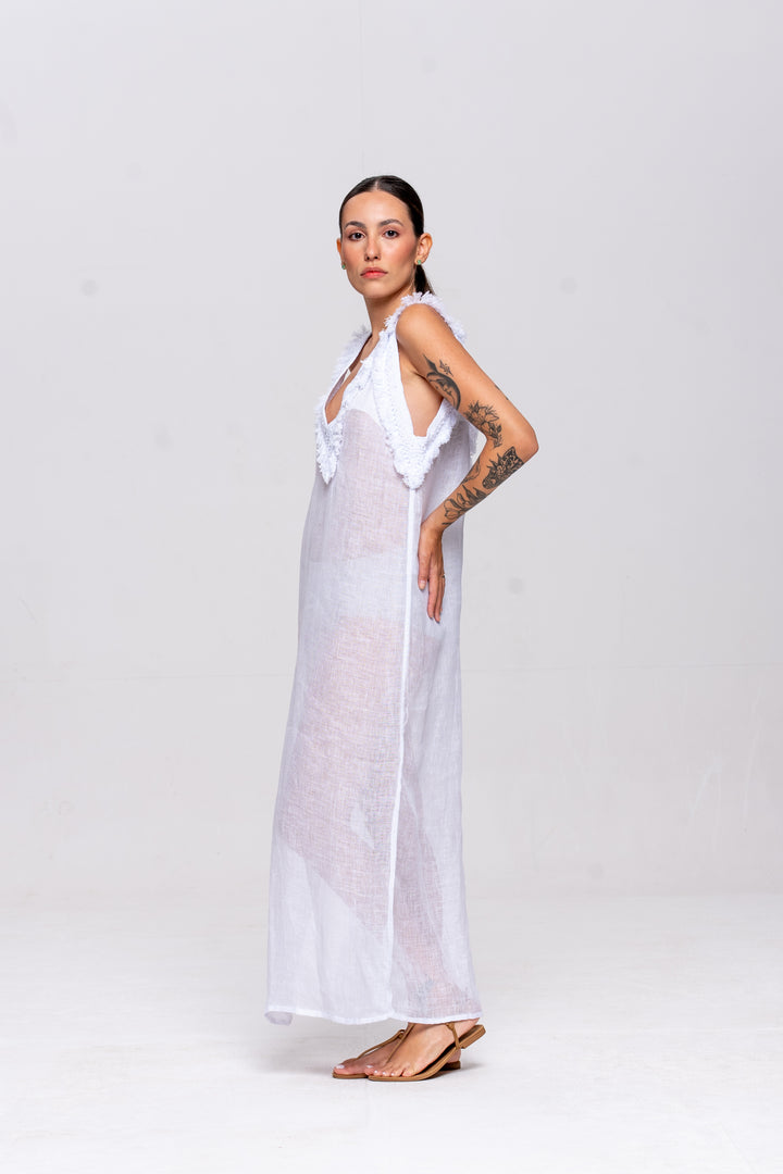 Vestido Alça Brigite Gaze de Linho Branco