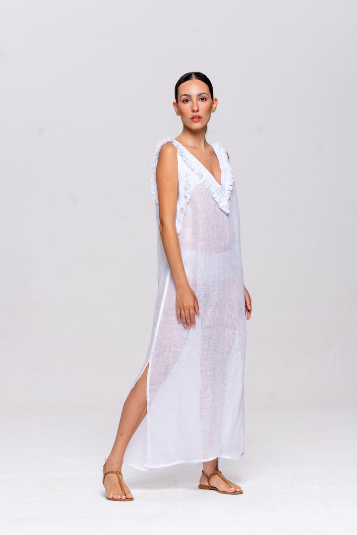 Vestido Alça Brigite Gaze de Linho Branco