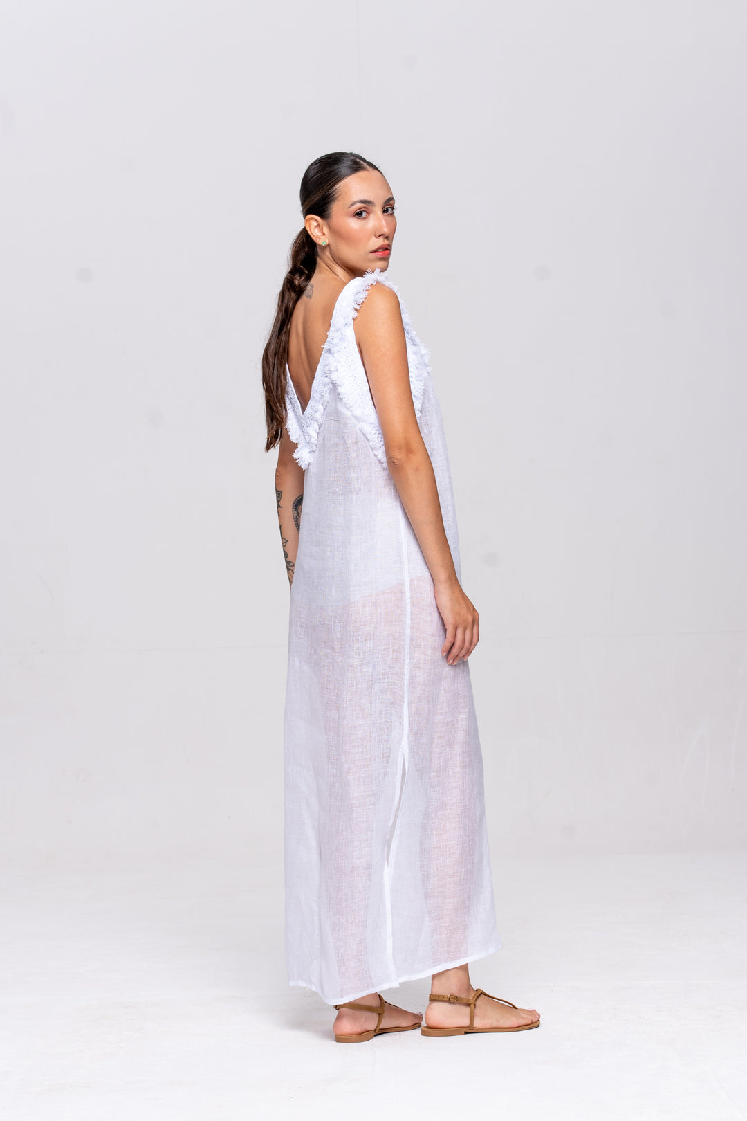 Vestido Alça Brigite Gaze de Linho Branco